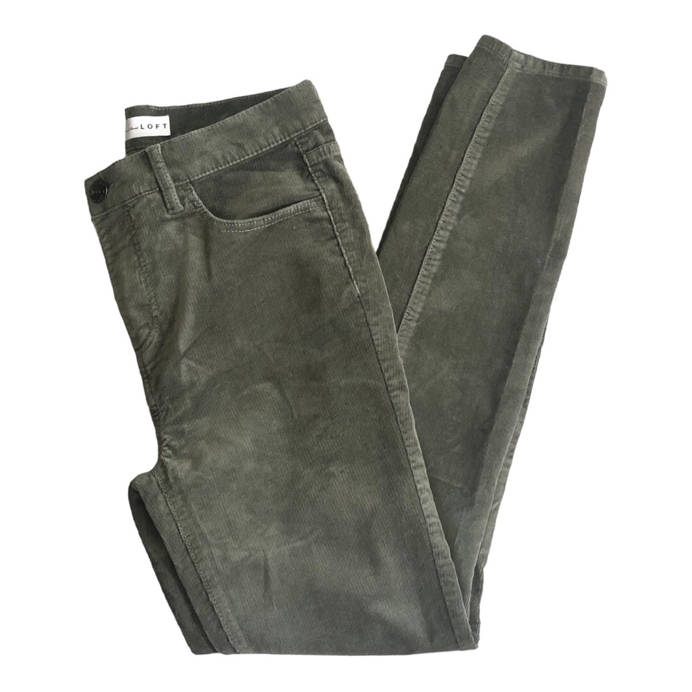 Loft High Waist Skinny Corduroy Pants Sz 27/4 Green Cotton Casual Ann Taylor